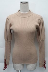 F i.n.t / 袖口レースアップリブニットプルオーバー  ベージュ S-25-12-04-035-CA-TO-HR-ZS