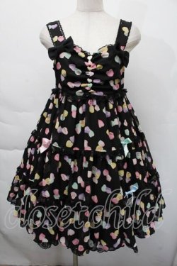 画像1: Angelic Pretty / Sugar Heartsジャンパースカート（初版）  黒 S-25-12-06-044-AP-OP-HR-ZS