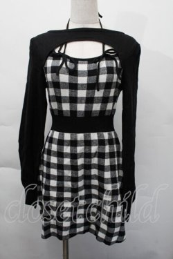 画像1: evelyn / チェックニットワンピース  黒ｘ白 S-25-12-06-046-LO-OP-AS-ZS