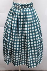 an another angelus / ハンドペイントギンガムチェックスカート  グリーン S-25-12-06-049-CA-SK-HR-ZS