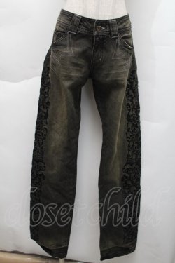 画像1: ALGONQUINS / スカルデザインデニムパンツ  カーキ S-25-12-06-060-AL-PA-HR-ZS