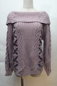 axes femme / 編み上げオフタートルニット  ラベンダー S-25-12-06-014-AX-TO-HR-ZS