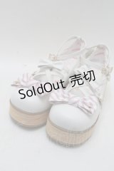 Sheep Puff（海外ロリータブランド） / リボン木底風シューズ 40 白 S-25-12-06-003-EL-SH-HR-ZS
