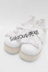 Sheep Puff（海外ロリータブランド） / リボン木底風シューズ 40 白 S-25-12-06-003-EL-SH-HR-ZS