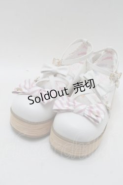 画像1: Sheep Puff（海外ロリータブランド） / リボン木底風シューズ 40 白 S-25-12-06-003-EL-SH-HR-ZS