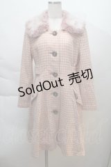 Emily Temple cute / 千鳥柄ファー襟コート  ピンク S-25-12-06-027-ET-CO-AS-ZS
