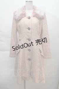 Emily Temple cute / 千鳥柄ファー襟コート  ピンク S-25-12-06-027-ET-CO-AS-ZS