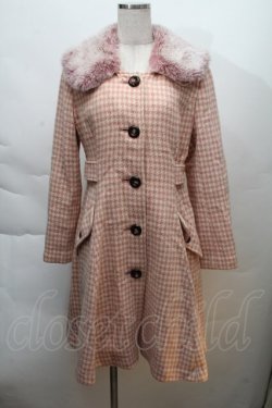 画像1: Emily Temple cute / 千鳥柄ファー襟コート  ピンク S-25-12-06-027-ET-CO-AS-ZS