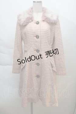 画像1: Emily Temple cute / 千鳥柄ファー襟コート  ピンク S-25-12-06-027-ET-CO-AS-ZS