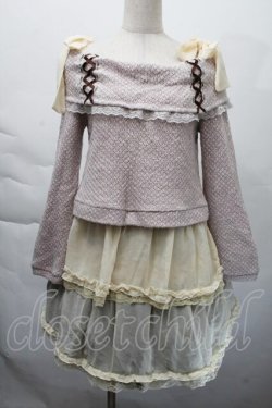 画像1: axes femme / シフォン切替ニットワンピース  ピンクｘオフ S-25-12-06-031-AX-OP-HR-ZS