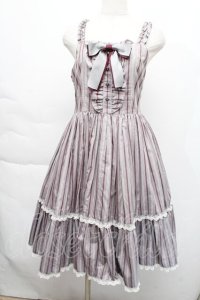 metamorphose / レジメンタルストライプジャンパースカート  グレー S-25-12-06-036-ME-OP-HR-ZS