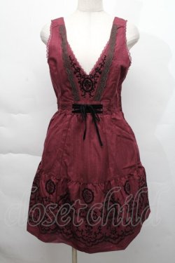 画像1: axes femme / 先染めパネルフロッキーワンピース  ワイン S-25-12-06-039-AX-OP-AS-ZS