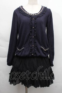 画像1: axes femme / カーディガン重ね着風ワンピース  紺ｘ黒 S-25-12-06-040-AX-BL-HR-ZS