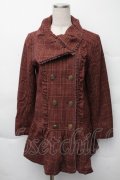 axes femme / ファー袖チェックミディコート  ワイン S-25-12-07-051-AX-CO-HR-ZS