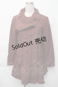 axes femme / ファー袖チェックミディコート  ワイン S-25-12-07-051-AX-CO-HR-ZS