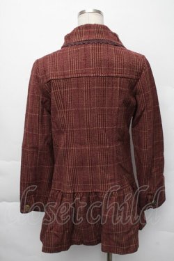 画像2: axes femme / ファー袖チェックミディコート  ワイン S-25-12-07-051-AX-CO-HR-ZS