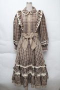 Hoshibako Works / テディ・エトワール　フリルヨークチェックワンピース  ブラウン S-25-12-07-054-LO-OP-AS-ZS