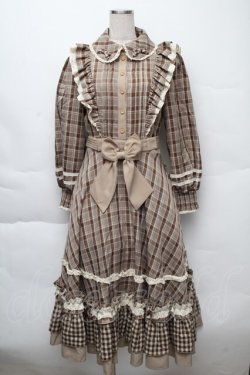 画像1: Hoshibako Works / テディ・エトワール　フリルヨークチェックワンピース  ブラウン S-25-12-07-054-LO-OP-AS-ZS