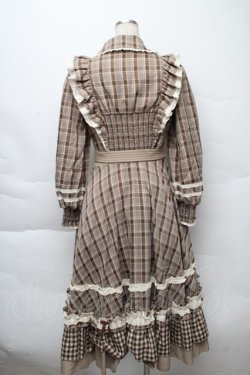 画像2: Hoshibako Works / テディ・エトワール　フリルヨークチェックワンピース  ブラウン S-25-12-07-054-LO-OP-AS-ZS