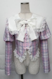 Ank Rouge / チェックプリンセススリーブトップス  ピンク S-25-12-07-027-CA-TO-HR-ZS
