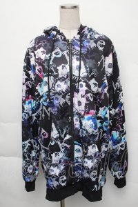 NieR Clothing / 裏ボア総柄ZIPパーカー  黒 S-25-12-07-034-PU-TO-KB-ZS