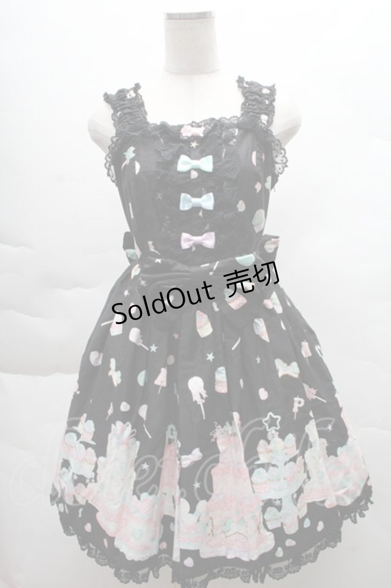 画像1: Angelic Pretty / Decoration Dream後ろフリルジャンパースカート  黒 S-25-12-08-047-AP-OP-AS-ZS (1)