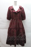 axes femme / ラッフル襟チェックワンピース M ワイン S-25-12-08-019-AX-OP-HR-ZS