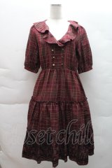 axes femme / ラッフル襟チェックワンピース M ワイン S-25-12-08-019-AX-OP-HR-ZS