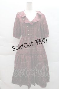 axes femme / ラッフル襟チェックワンピース M ワイン S-25-12-08-019-AX-OP-HR-ZS