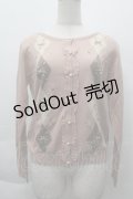 axes femme / アーガイル柄ニットカーディガン  ピンク S-25-12-11-007-AX-TO-HR-ZS