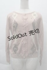 axes femme / アーガイル柄ニットカーディガン  ピンク S-25-12-11-007-AX-TO-HR-ZS