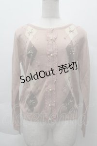 axes femme / アーガイル柄ニットカーディガン  ピンク S-25-12-11-007-AX-TO-HR-ZS