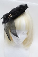 axes femme / リボンフリルミニハット  黒 S-25-12-12-033-AX-AC-HR-ZS