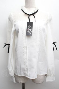 画像1: DearMyLove / ハートドットヨーク切替リボンブラウス  白 S-25-12-12-037-EL-BL-AS-ZS