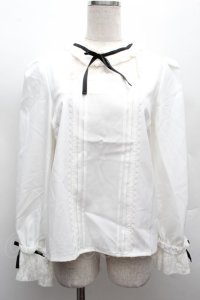 Deary / 襟レースブラウス  白 S-25-12-12-038-LO-BL-AS-ZS