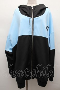 画像1: ililil / ネオンカラーハイネックジャージパーカー  黒ｘサックス S-25-12-12-043-PU-JA-HR-ZS