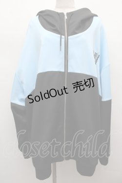 画像1: ililil / ネオンカラーハイネックジャージパーカー  黒ｘサックス S-25-12-12-043-PU-JA-HR-ZS