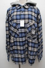 TRAVAS TOKYO / エンブレム刺繍入りフード付きチェックシャツ  ブルー S-25-12-12-046-PU-BL-HR-ZS
