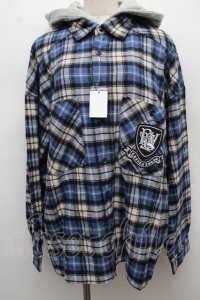 TRAVAS TOKYO / エンブレム刺繍入りフード付きチェックシャツ  ブルー S-25-12-12-046-PU-BL-HR-ZS