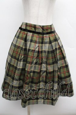 画像1: Jane Marple / ウールチェックスカート  カーキ S-25-12-12-059-JM-SK-HR-ZS