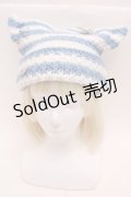 PUNK / 猫耳ニット帽  白ｘブルー S-25-12-12-029-PU-AC-HR-ZS