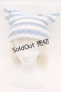 PUNK / 猫耳ニット帽  白ｘブルー S-25-12-12-029-PU-AC-HR-ZS