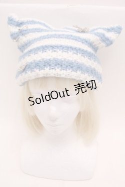 画像1: PUNK / 猫耳ニット帽  白ｘブルー S-25-12-12-029-PU-AC-HR-ZS