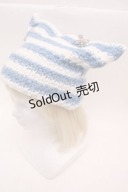 画像2: PUNK / 猫耳ニット帽  白ｘブルー S-25-12-12-029-PU-AC-HR-ZS