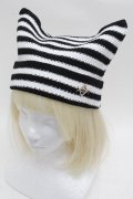 REFLEM / ロゴチャーム付き猫耳ニット帽  黒ｘ白 S-25-12-12-030-PU-AC-HR-ZS