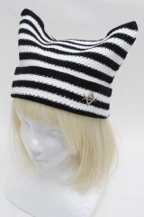 REFLEM / ロゴチャーム付き猫耳ニット帽  黒ｘ白 S-25-12-12-030-PU-AC-HR-ZS