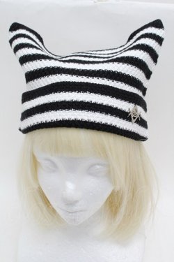 画像2: REFLEM / ロゴチャーム付き猫耳ニット帽  黒ｘ白 S-25-12-12-030-PU-AC-HR-ZS