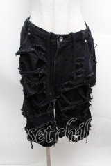 REFLEM / スタッズ付きダメージデニムハーフパンツ  黒 S-25-12-13-046-PU-PA-AS-ZS
