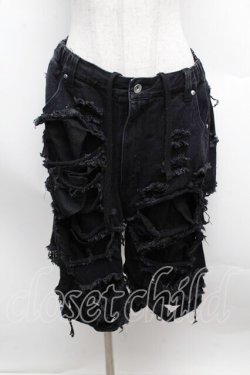 画像1: REFLEM / スタッズ付きダメージデニムハーフパンツ  黒 S-25-12-13-046-PU-PA-AS-ZS