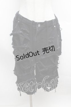 画像1: REFLEM / スタッズ付きダメージデニムハーフパンツ  黒 S-25-12-13-046-PU-PA-AS-ZS